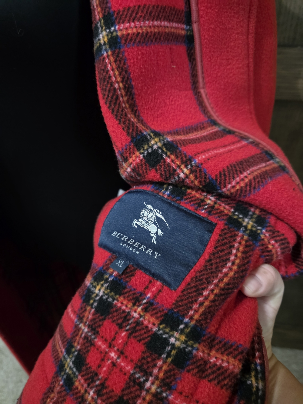 Burberry Red Hooded Toggle Pea Coat - Picture 3 of 7